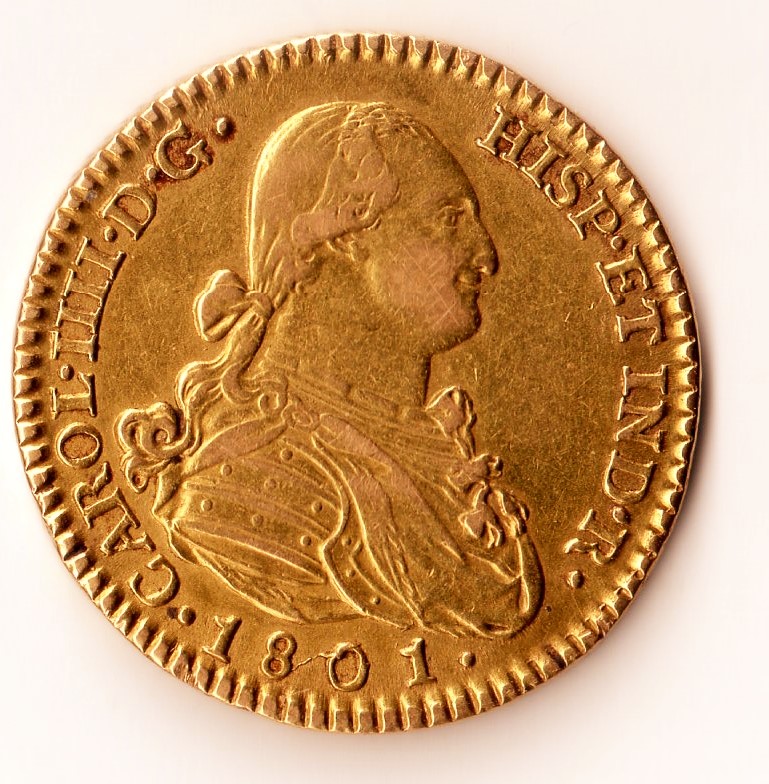 1801-M-FA-Spain-Gold-2-Escoudos---Repunched-Letter,-DDR-Or-?