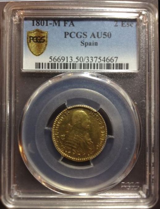 1801-M-FA-Spain-Gold-2-Escoudos---Repunched-Letter,-DDR-Or-?