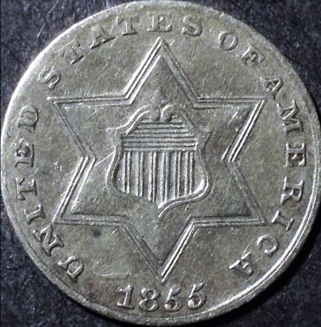 1855---3-Cent-Silver-Piece,-Type-2---Grade