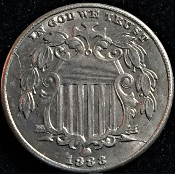 1883-Shield-5c---Grade-With-3-OBV-Breaks-&-Recut-Motto