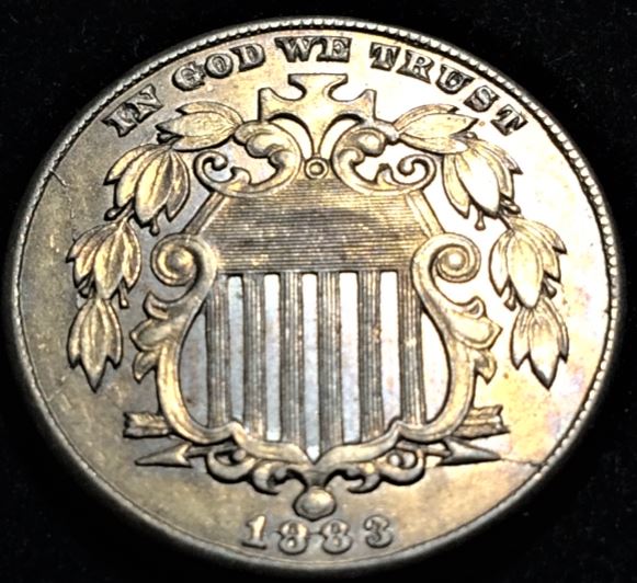 1883-Shield-5c---Grade-With-3-OBV-Breaks-&-Recut-Motto