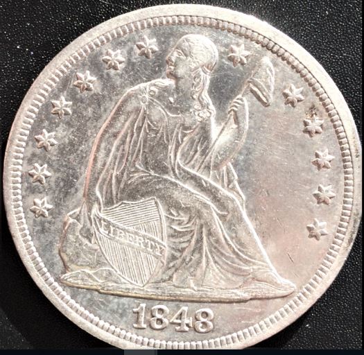 1848-Seated-Liberty-$-1---Grade-&-Fake-Test