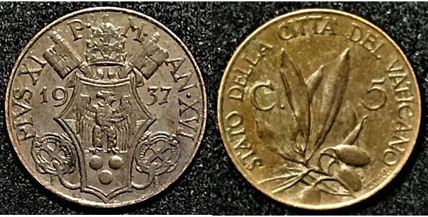 1937-5-Centesimi-Vatican,-Rome-Request-For-Grade