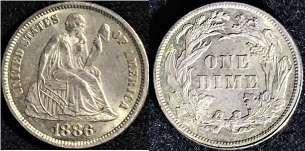 1886-Seated-Liberty-10c-Grade-Needed;-Plus-Example-Of-Luster-Before-&-After-Acetone