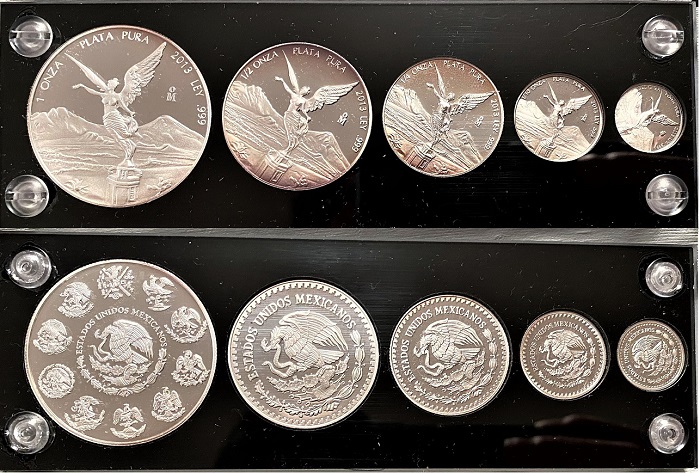 5-Coin-Set-1---1/2---1/4---1/10---1/20-Onza-Plata-Pura-2013-Mexico-Silver