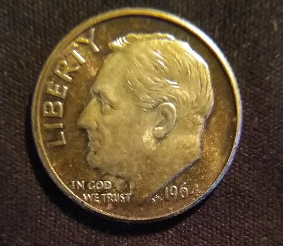 1964-D-Roosevelt-10c-Extra-Metal-On-Reverse