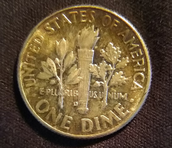 1964-D-Roosevelt-10c-Extra-Metal-On-Reverse