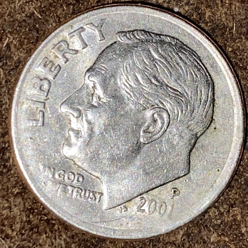2001-P-Roosevelt-Dime,-Off-Center-Strike-Or-Misaligned-Die?