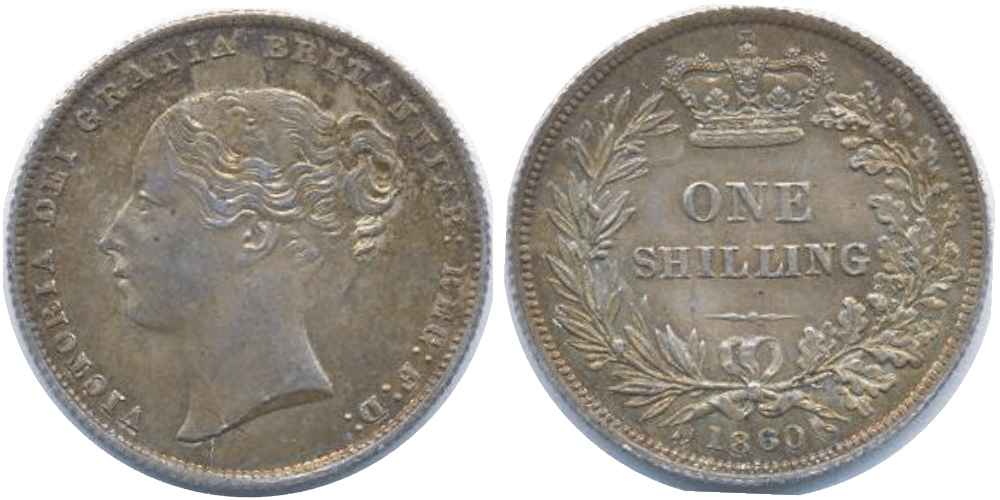 1860-Great-Britain---One-Shilling---Grade-Please
