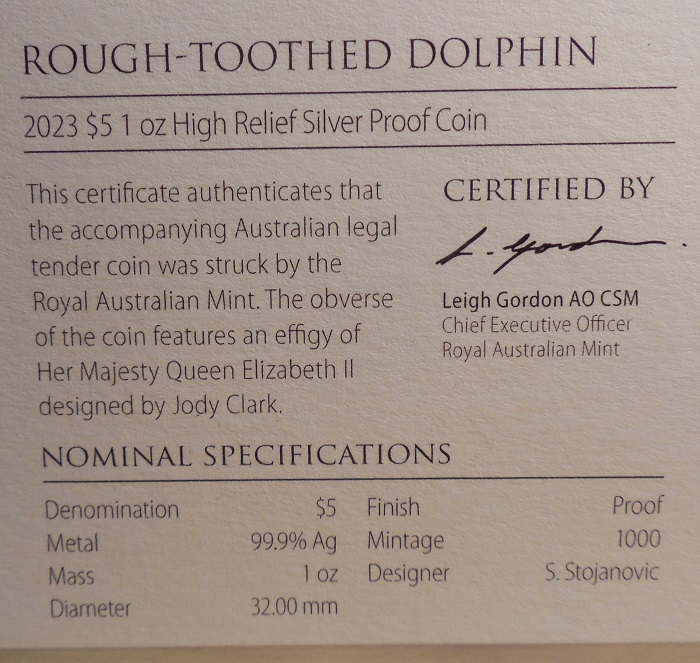 2023-Australia-$5-1-Ounce-Rough-Toothed-Dolphin-Silver-Proof-Coin