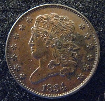 1834-Half-Cent.-Any-Chance-Of-Getting-AU-50-With-Stains.-Tha