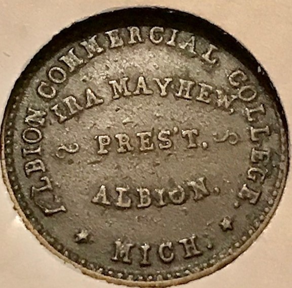 Albion-Commercial-College/Mayhew's-Practical-Book-Keeping-Civil-War-Token