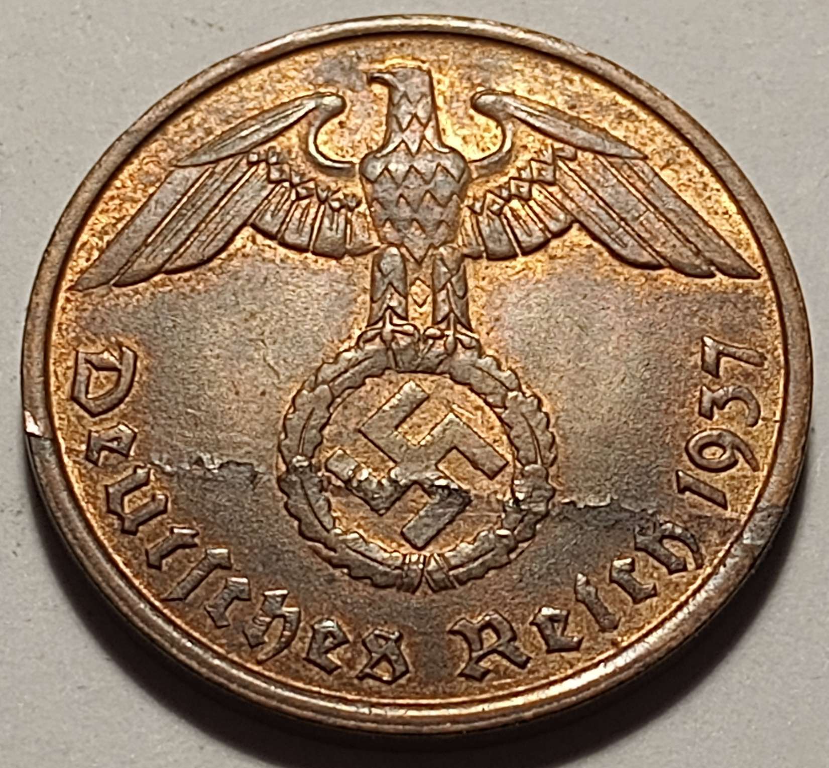 1937-A-2-Reichspfennig-Well-Placed-Lamination-Crack