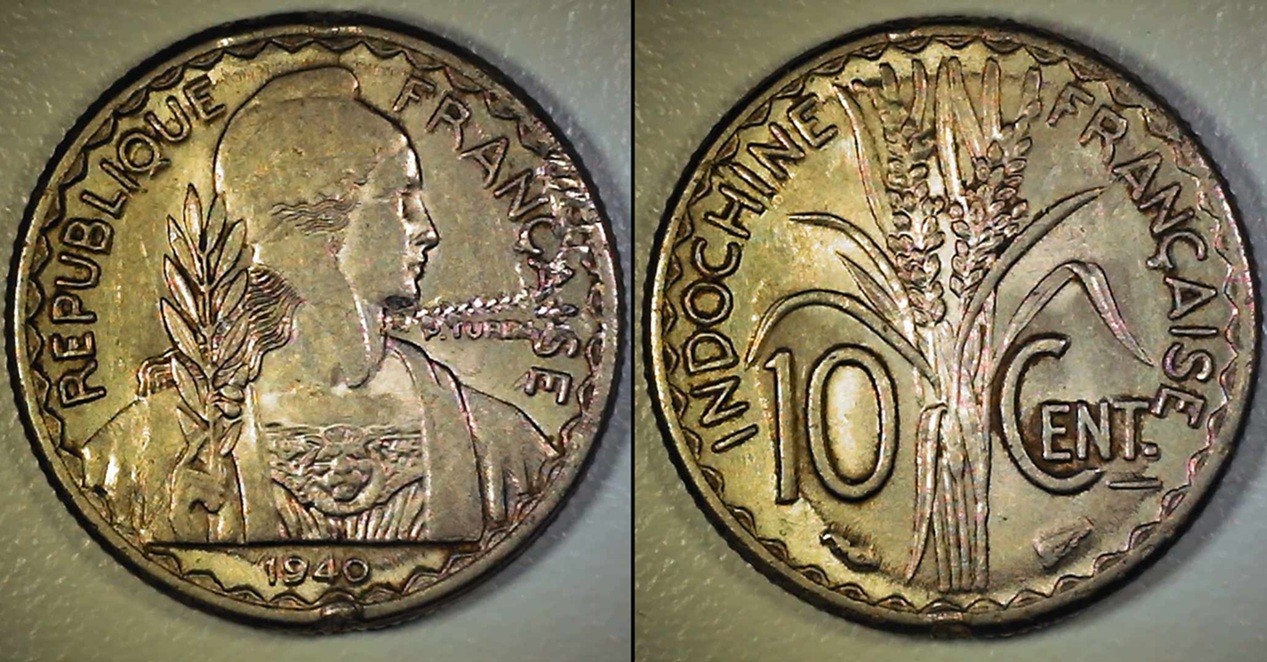 1940-10-Cents---French-Indochina,-Die-Cracks/Deterioration,-And-Unknown