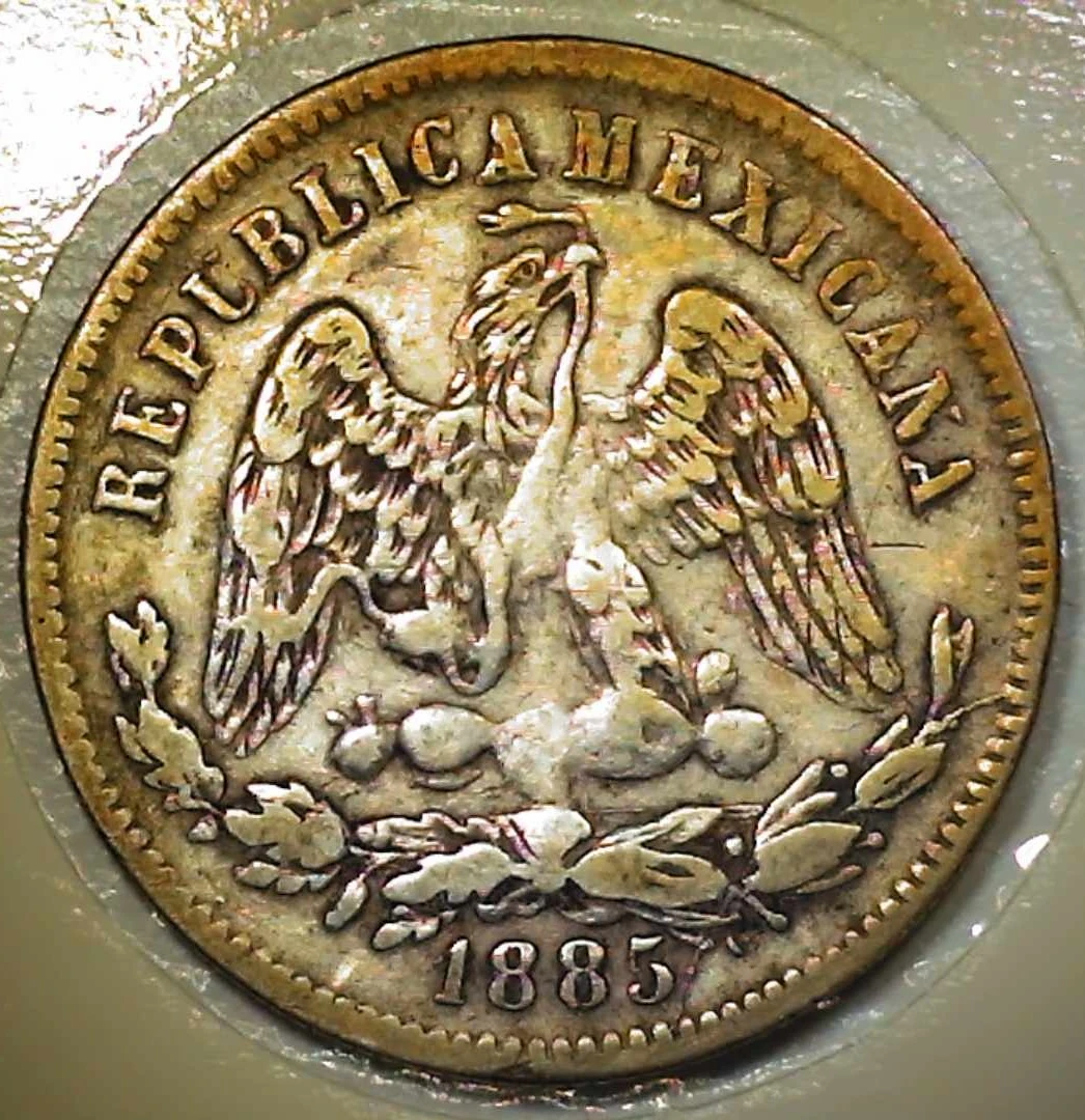 1885-Zs-Mexico---25-Centavos-W/Arcing-Die-Crack,-Tilted-&-Re-Punched-Reverse-Die