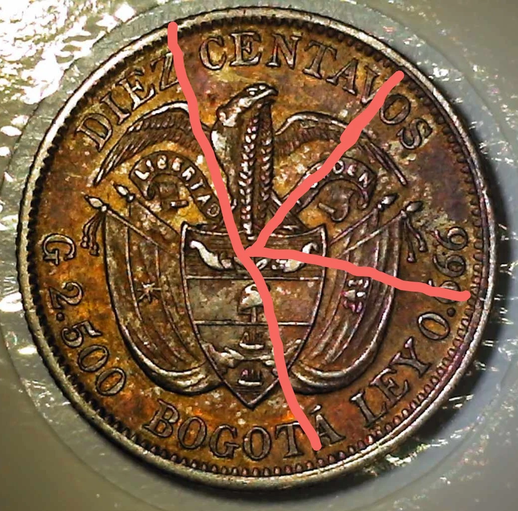 1897-Colombia---10-Centavos-W/Shattered-Die,-Re-Punched-Letters,-And-A-Possible-Small-Clip