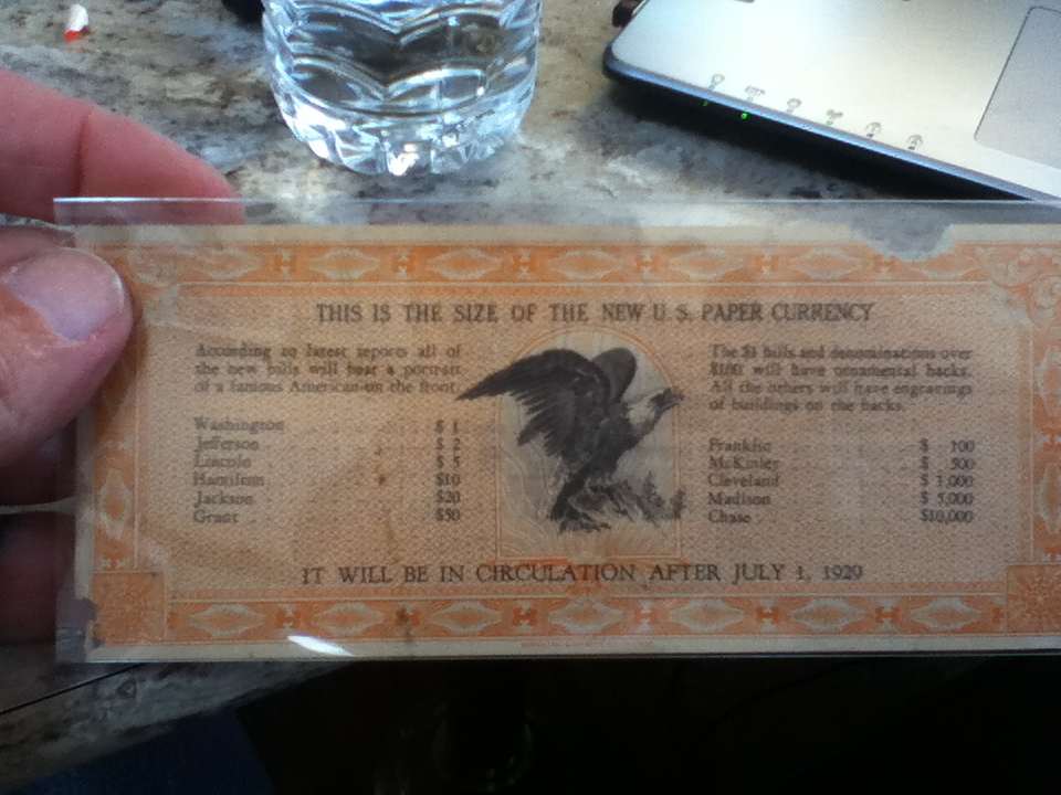 New-Size-Money-1-July-1929