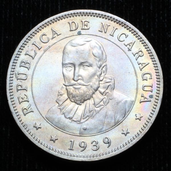 1939-Nicaragua-50-Centavos-Rainbow-Toned