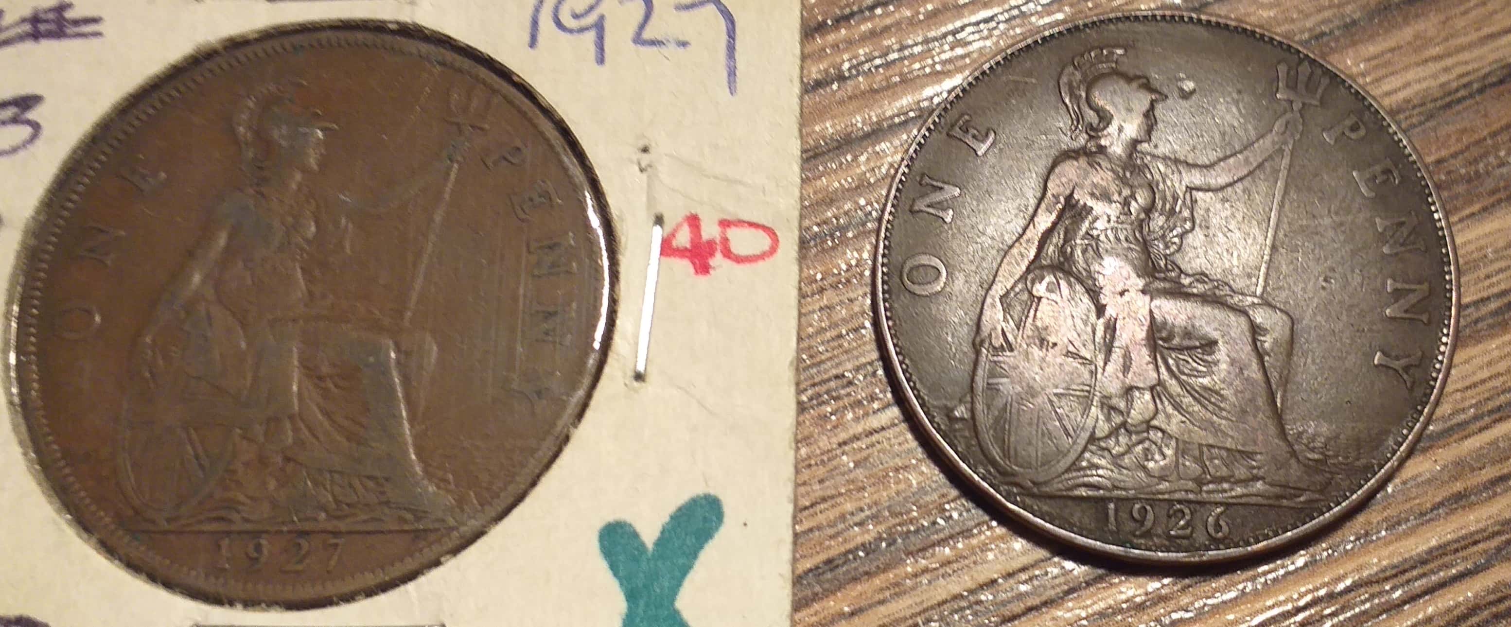UK-1926-And-1927-Pennies---Old-Or-Modified-Effigies?