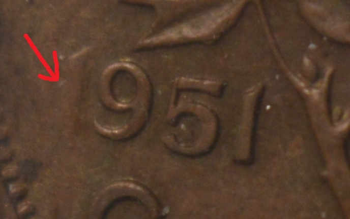 1-Cent-1951-Weak/Fade-Digit