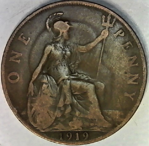 1919-UK-Penny-With-Imprint-Of-The-King-On-Rev.