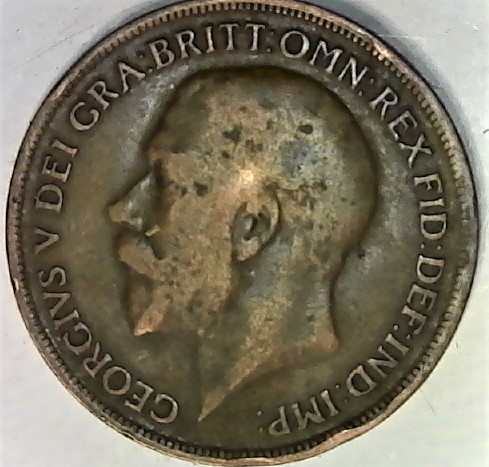 1919-UK-Penny-With-Imprint-Of-The-King-On-Rev.