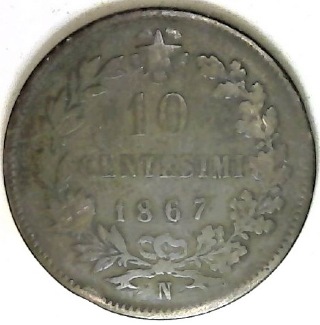 Italy-10-Centesimi-1867n-Lamination-Error