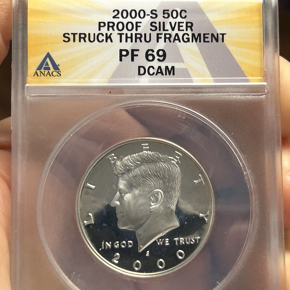 2000-S-Silver-Kennedy-Half-ANACS-PF69-DCAM-With-Stuck-Thru-Fragment-Error!-Any-Added-Value?