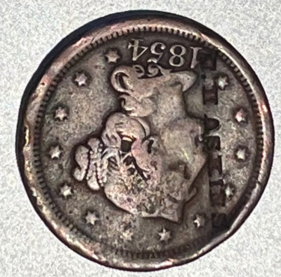 1854-One-Cent-Strange-Stamping-Both-Sides