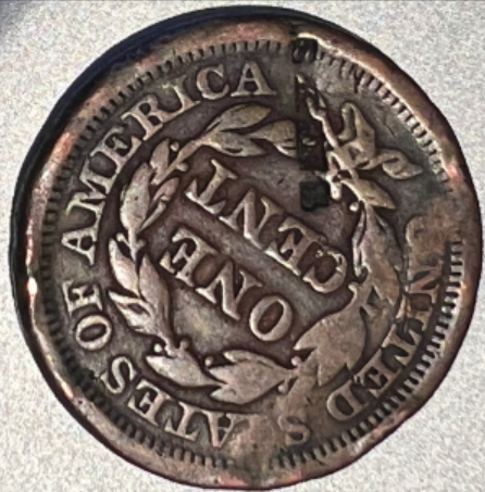1854-One-Cent-Strange-Stamping-Both-Sides