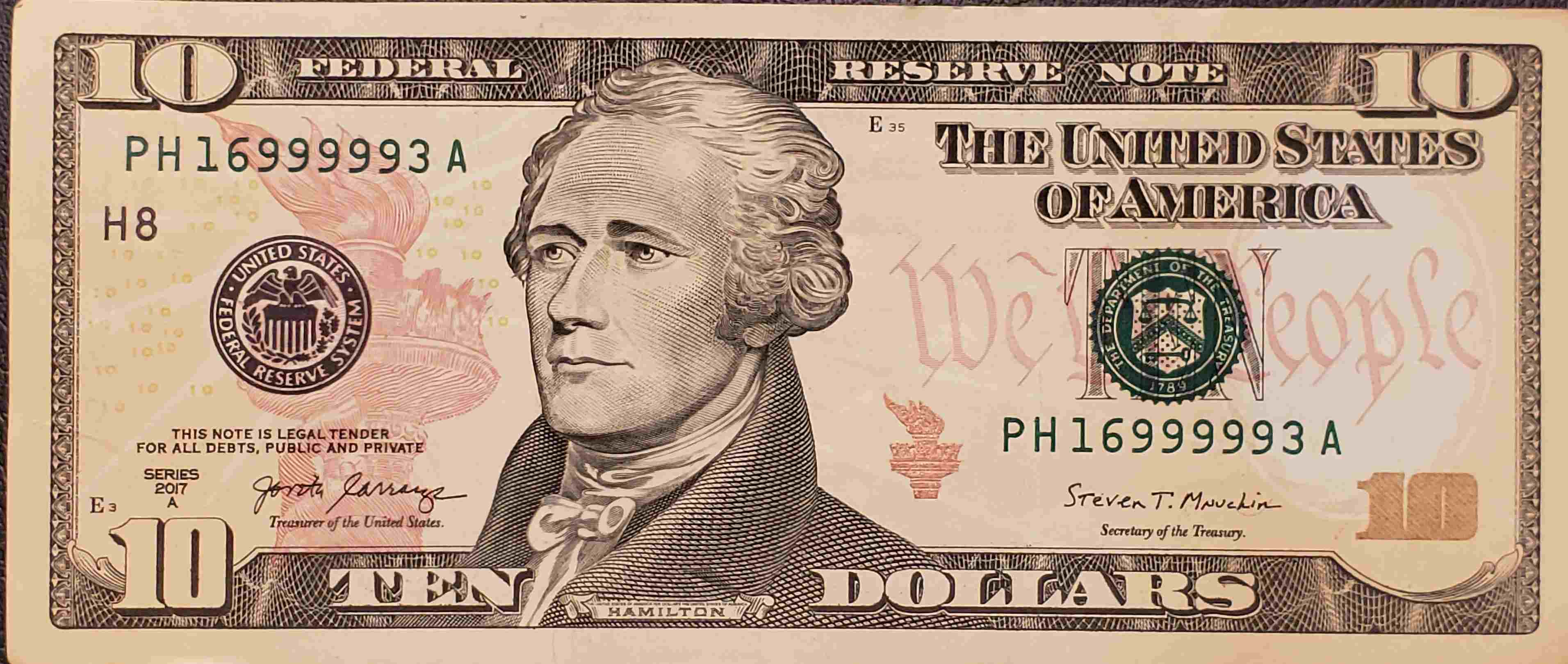 2017A-$10-Bill---Semi-Fancy-Serial?-Ink-Bleeding-To-Reverse