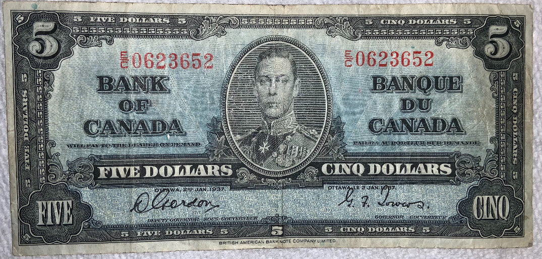 Help-Grading-This-1937-$5-British-North-American-Banknote-Compay-Note