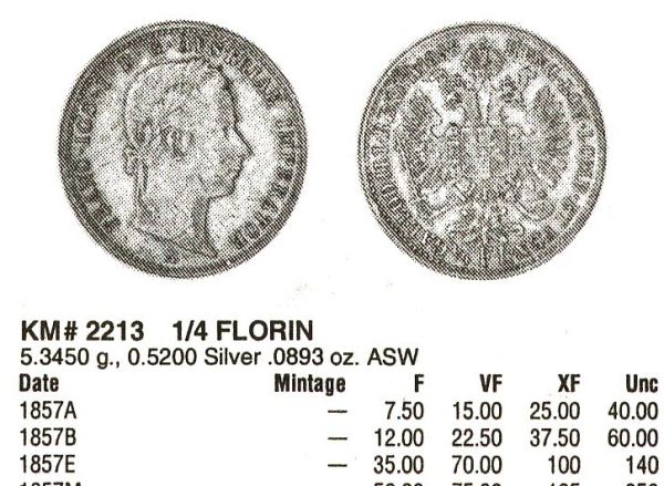 1857-Austria-Coin-?-|-1/4-Florin