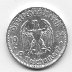 2-Reichsmark-1934A,-1934-D,-1934f-III-Reich-Germany