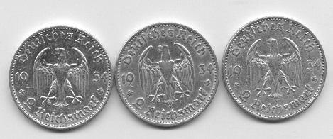 2-Reichsmark-1934A,-1934-D,-1934f-III-Reich-Germany