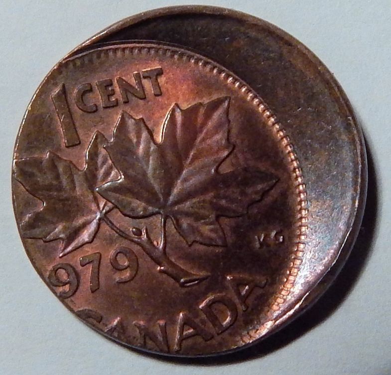 1979-5-Cents-Stamped-On-1-Cent-Planchet-+-3-Off-Centre