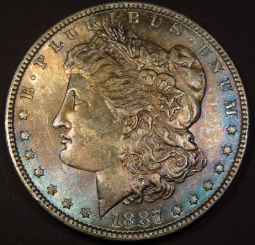 1887-Morgan-Silver-Dollar---Blue-Toning---Thoughts-And-Grade
