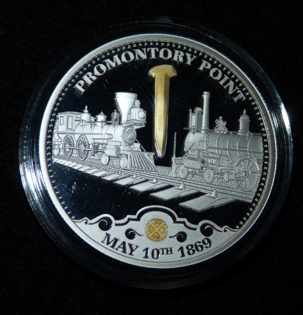 Bradford-Mint-Promontory-Point-Golden-Spike-Anniversary-Coin---Train-Rail