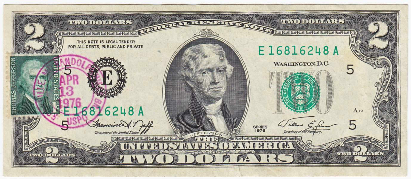 First-Day-Issue-$2-Dollar-Bills-W/-Stamps