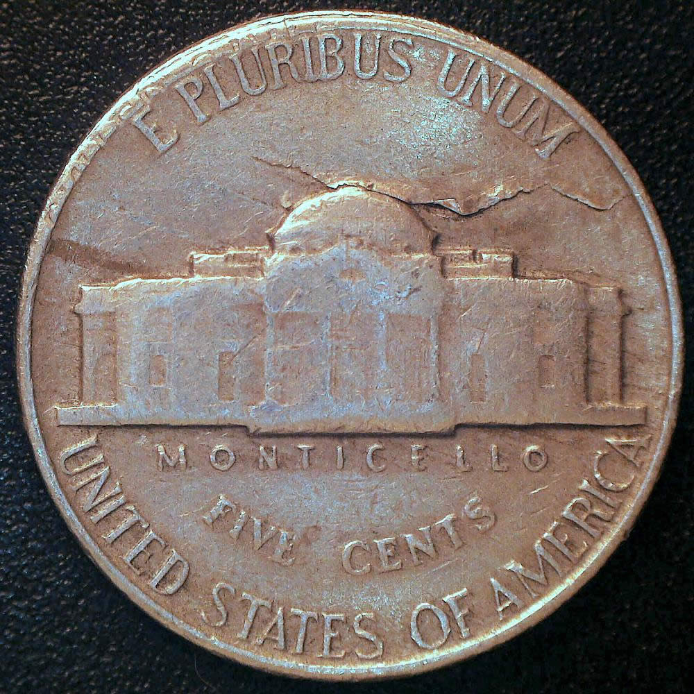 1952-Jefferson-Nickel,-Double-Sided-Lamination,-With-Incuse-Rim-Lettering