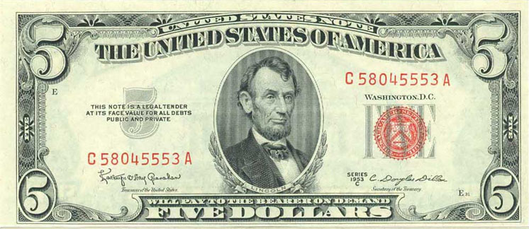 Couple-Of-Red-Seal-5's-United-States-Note