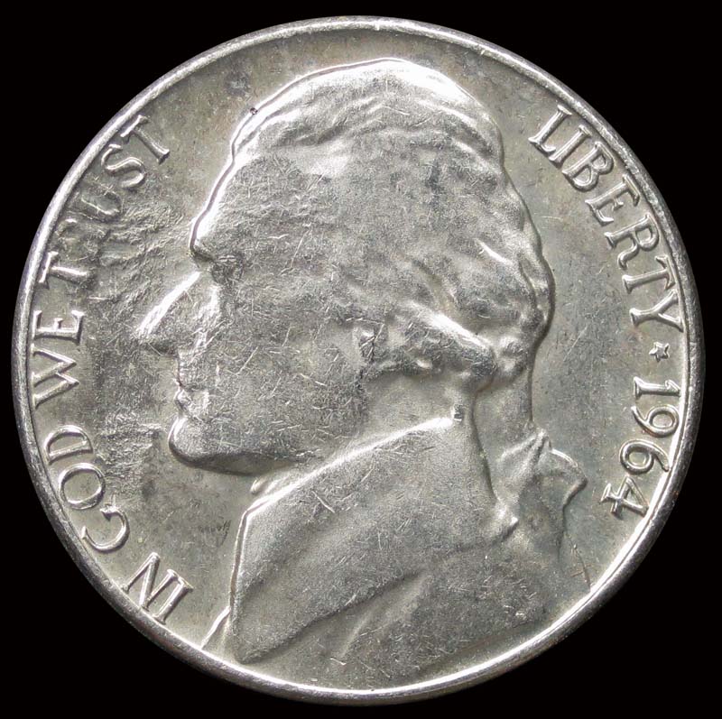 1964-D-Jefferson-Nickel---Obverse-Delamination