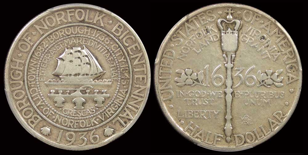 1936-Norfolk-Commemorative-Half-Dollar---Circulated!