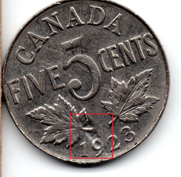 1997-5-Cents.--Obv.-Strike-Through-Foreign-Object.