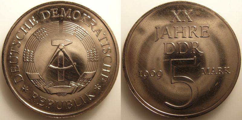 5-Francs-1868-And-5-Dem---DDR-1969