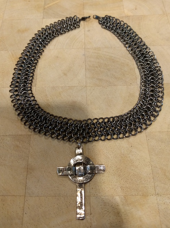 Dime-Celtic-Cross-On-Hemotite-Maille