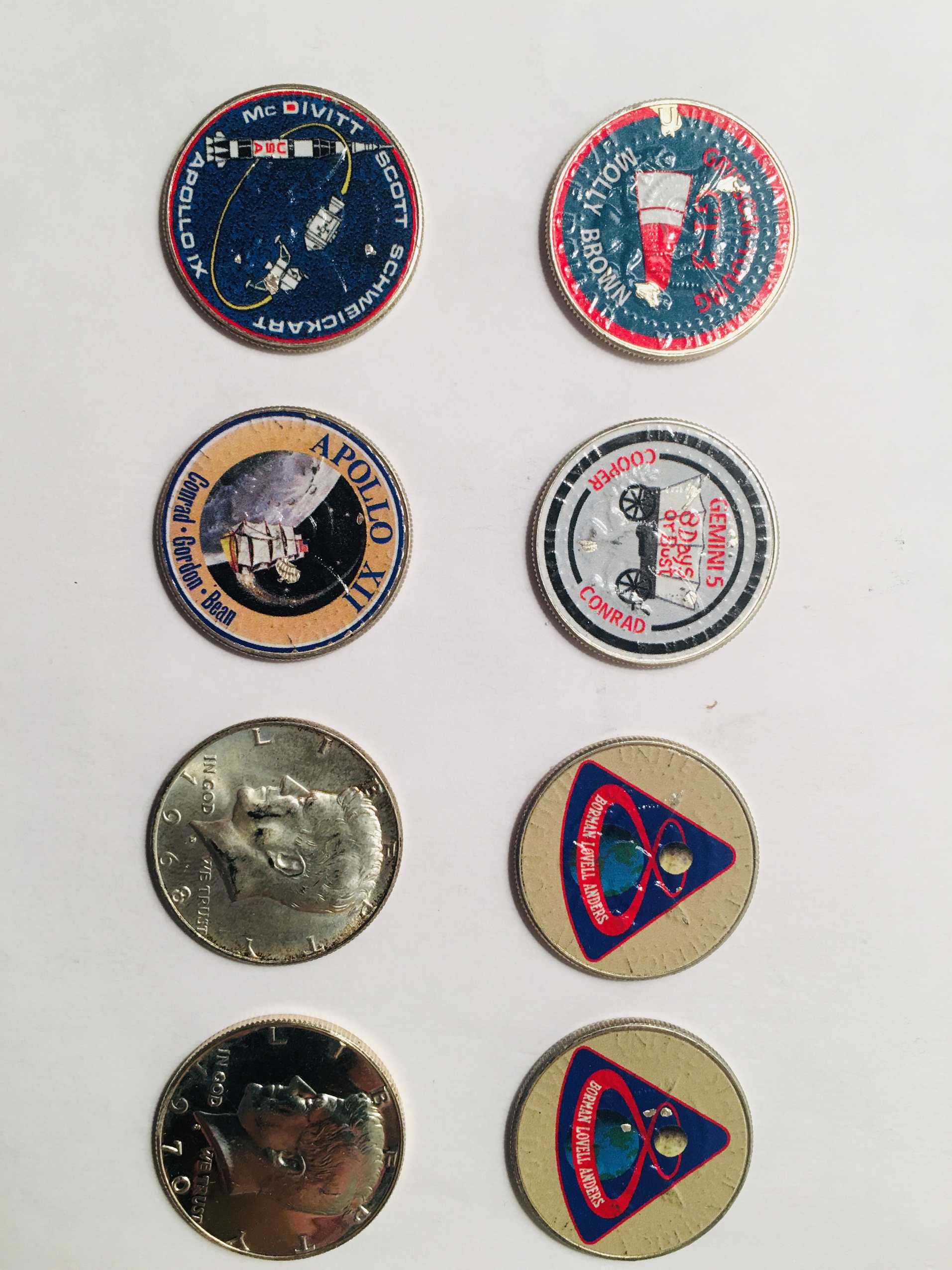 Found-40%-Silver-Kennedy-Halves-With-Stickers-Commemorating-Gemini-And-Apollo-Missions