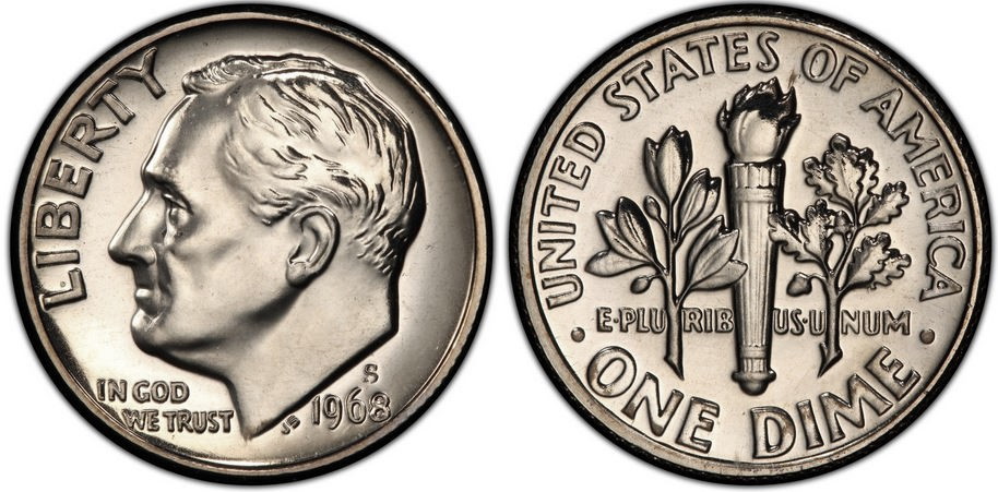 1968-D-Roosevelt-Dime,-Almost-Prooflike?
