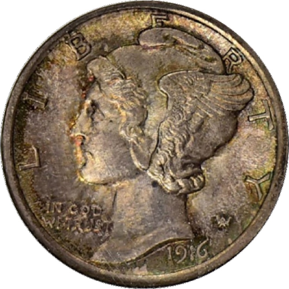 1916-Toned-Mercury-Dime