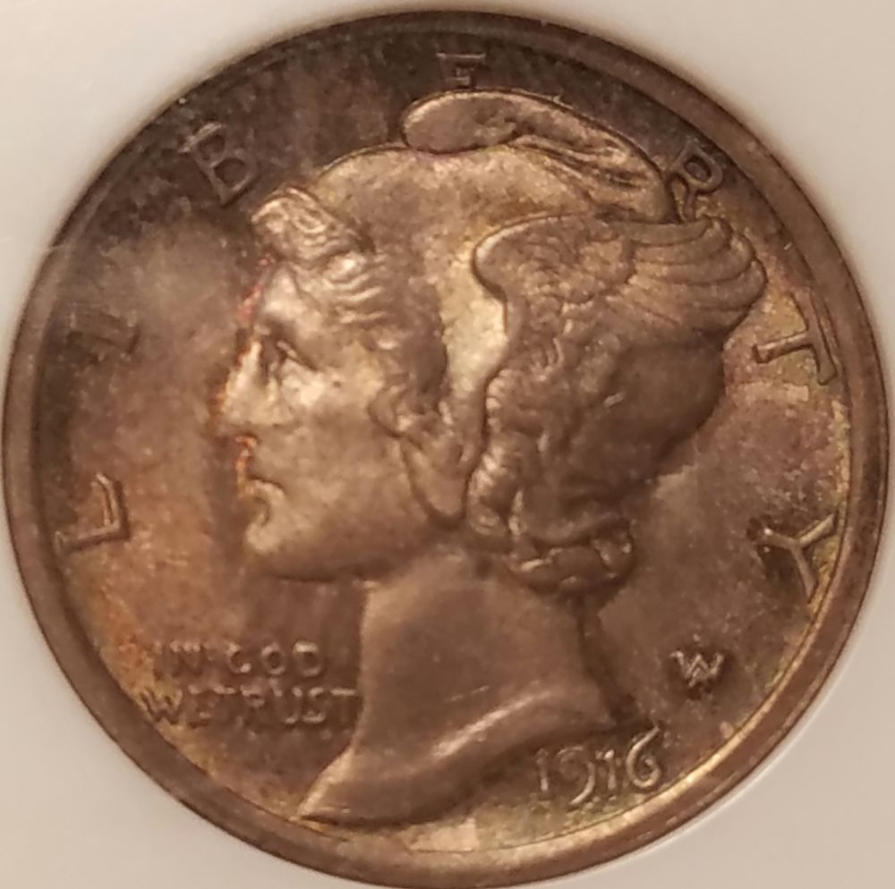 1916-Toned-Mercury-Dime